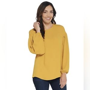 FALL MUTED MUSTARD Yellow Martha Stewart 2X 3X Puff Blouson Soft Long Sleeve Top